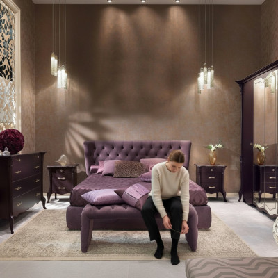 3-delige slaapkamer set Bed 2x Nachtkastje Console Dubbele gestoffeerde bedden Hotel