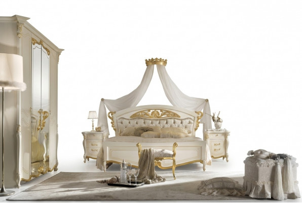 Italiaanse slaapkamer meubels Luxe design bed Dubbele bedden Goud