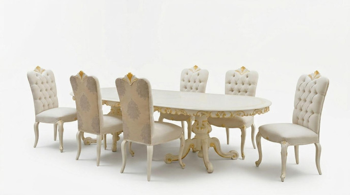Italiaanse massief houten meubels eetkamer 6x stoelen leunstoel groep set