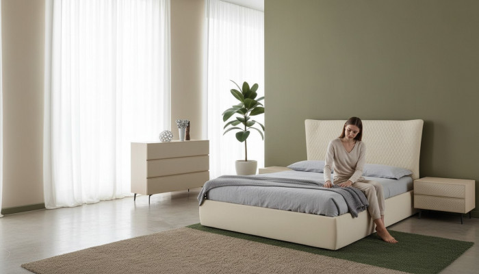 Slaapkamer 3-delige set Bed 2x Nachtkastje Console Bedden Hotel Dubbel Gestoffeerd