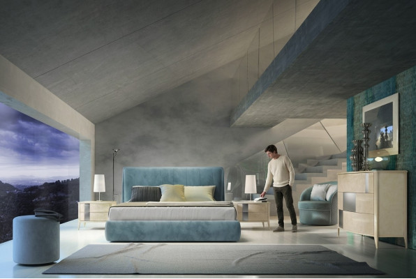 3-delige slaapkamer set Bed 2x Nachtkastje Console Beklede Tweepersoonsbedden Hotel