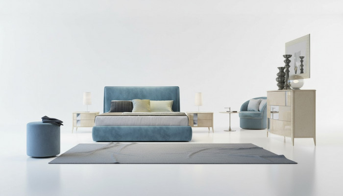 3-delige slaapkamer set Bed 2x Nachtkastje Console Beklede Tweepersoonsbedden Hotel