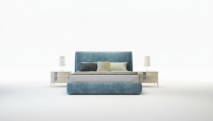 Ontwerperbed met gestoffeerd design, luxe tweepersoons hotelbedden slaapkamer.