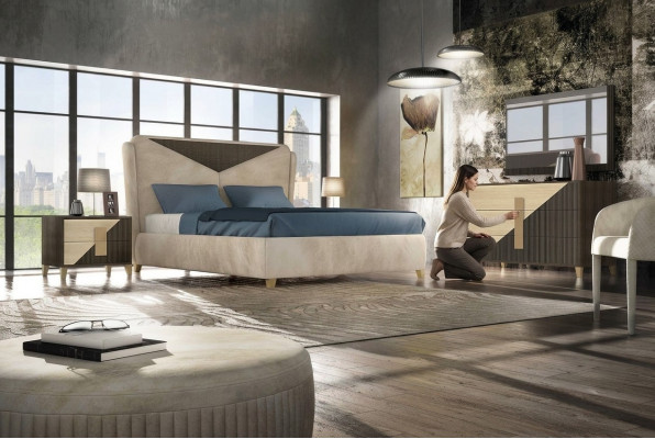 Slaapkamer 3-delige set Bed 2x bedden Nachtkastje Console Dubbel Hotel