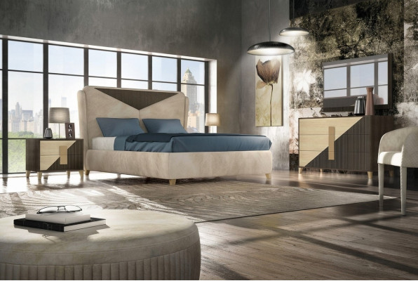 Slaapkamer 3-delige set Bed 2x bedden Nachtkastje Console Dubbel Hotel