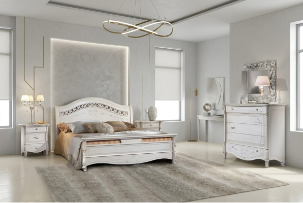 Slaapkamer 3 delige set Bed 2x Nachtkastje Bedden Dubbel Hotel Bekleding Massief hout