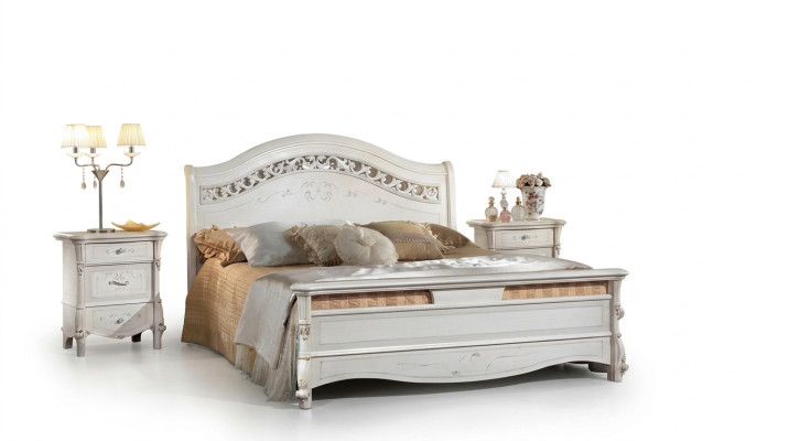 Slaapkamer 3 delige set Bed 2x Nachtkastje Bedden Dubbel Hotel Bekleding Massief hout