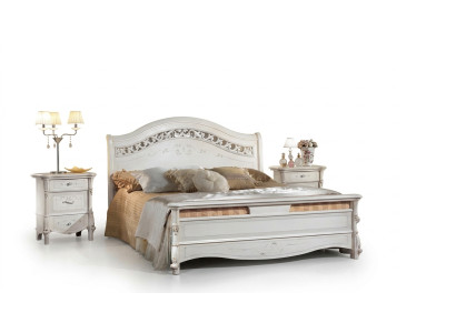 Slaapkamer 3 delige set Bed 2x Nachtkastje Bedden Dubbel Hotel Bekleding Massief hout