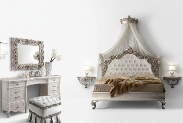 Bed + 2x bedside table 3 pcs. Bedroom set Design Modern Luxury Chesterfield