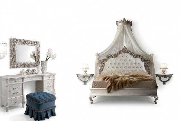Kaptafel + Spiegel + Krukje Edel dressoir Slaapkamer commode Barok Rococo
