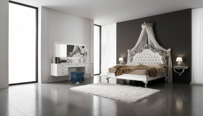 Slaapkamer Compleet Set Koninklijk Barok Bed Kaptafel Nachtkastje 6-delig.