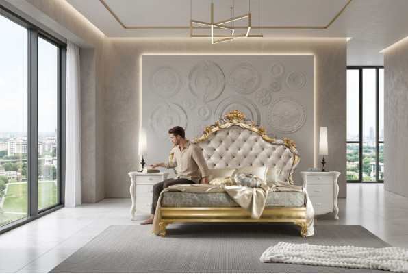 Slaapkamer Luxe Set 4-delig. Bed + 2x nachtkastje + chaise longue design ligbed