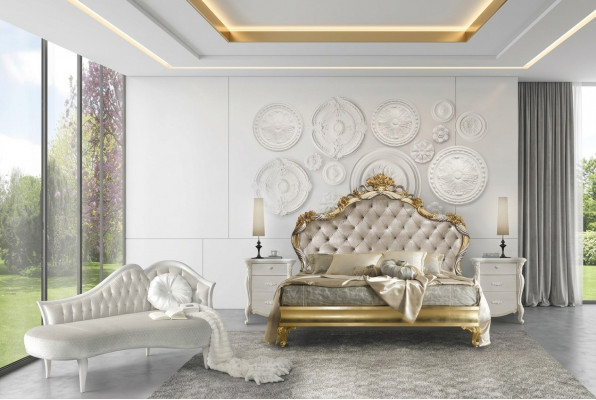 Slaapkamer Luxe Set 4-delig. Bed + 2x nachtkastje + chaise longue design ligbed