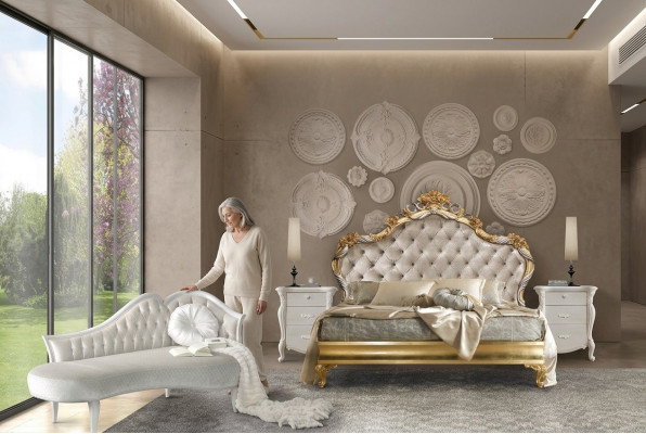 3-delige slaapkamerset Bed 2x nachtkastje Console Bedden Dubbel Hotel Bekleding