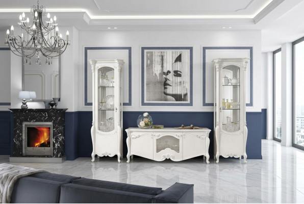 Klassieke woonwand woonkamer dressoir vitrine RTV-rek wandkast 3-delig.