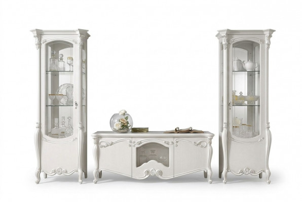 Klassieke woonwand woonkamer dressoir vitrine RTV-rek wandkast 3-delig.