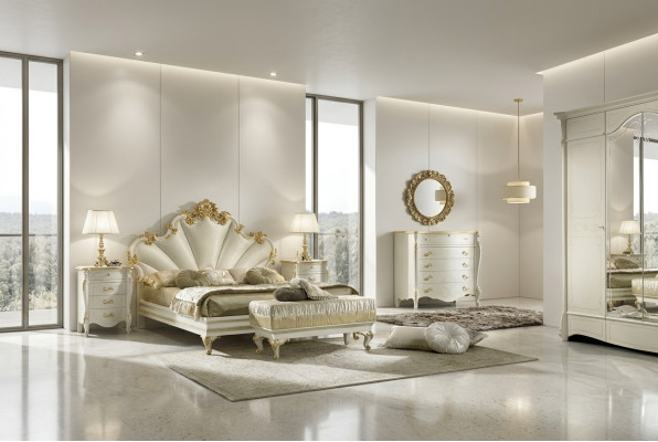 Klassiek bed barok rococo hotelbedden gestoffeerd bed tweepersoonsbed Italiaanse meubels