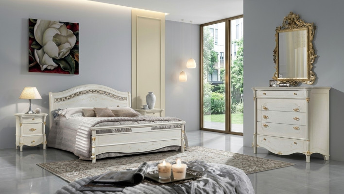 Klassiek bed Tweepersoonsbed Bedden Slaapkamer Hout Italiaanse meubels
