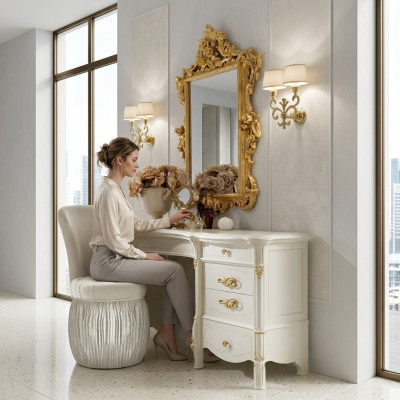 Klassieke kaptafel met spiegel Luxe console dressoir Slaapkamer Barok