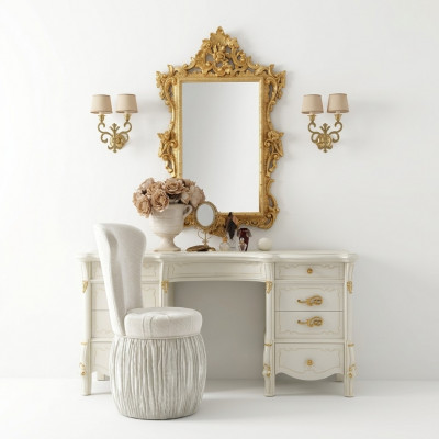 Klassieke kaptafel met spiegel Luxe console dressoir Slaapkamer Barok