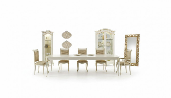 Eetkamer set 9-delig Eettafel 6x stoelen Vitrinekast Vitrines Massief hout