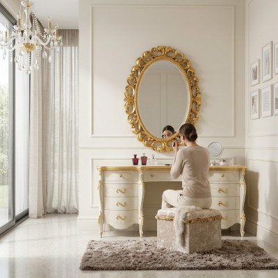 Kaptafel Spiegel Kruk Set Compleet Commode Slaapkamer Nieuw 3-delig Console