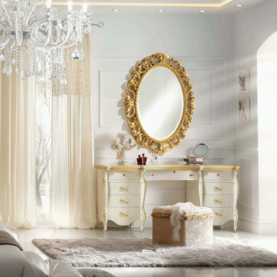 Kaptafel Spiegel Kruk Set Compleet Commode Slaapkamer Nieuw 3-delig Console