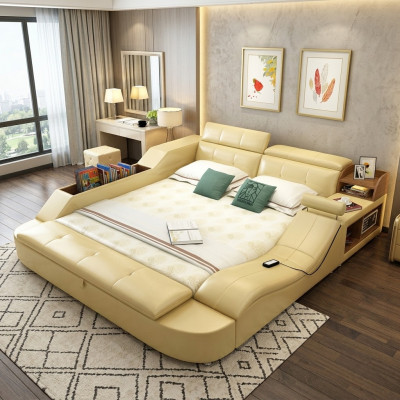 Multifunctioneel bed luxe ontwerp lederen bedden dubbel decoratief rek 180x200cm