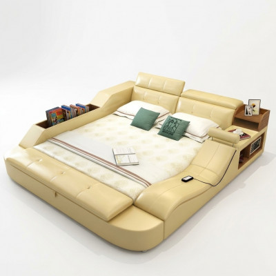 Multifunctioneel bed luxe ontwerp lederen bedden dubbel decoratief rek 180x200cm