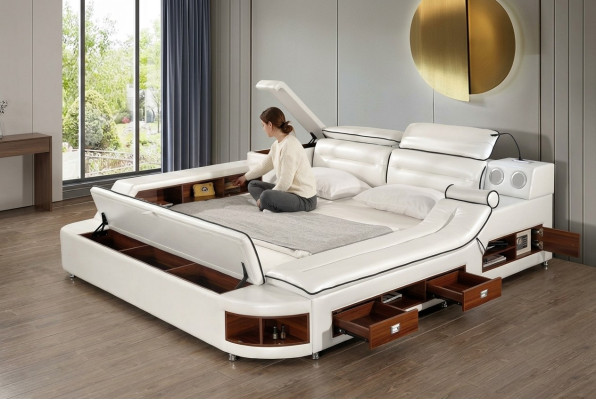 Luxe bed met leren bedden 180x200 multifunctioneel slaapkamerbed.