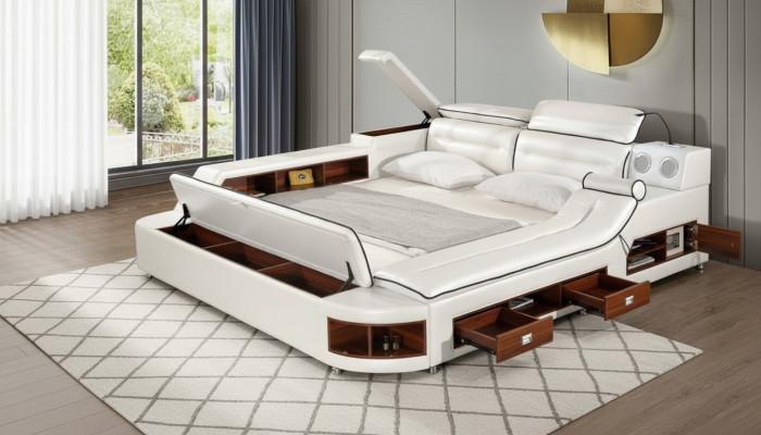 Luxe bed met leren bedden 180x200 multifunctioneel slaapkamerbed.