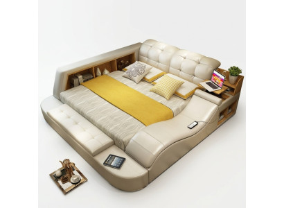 Luxe functioneel bed met kluisje, laptopplank, tweepersoonsbedden xxl hotels leer