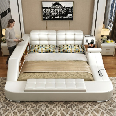 Bed multifunctional shelf cabinet USB charging station decoration double leather beds