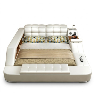 Bed multifunctional shelf cabinet USB charging station decoration double leather beds
