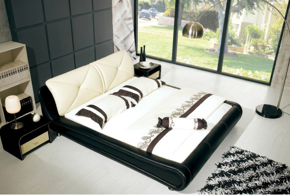 Leren bedbekleding luxe ontwerp dubbele hotel houten bedden slaapkamer