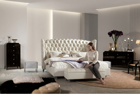Luxe designbed Chesterfield lederen bed gestoffeerd bed slaapkamer huwelijk