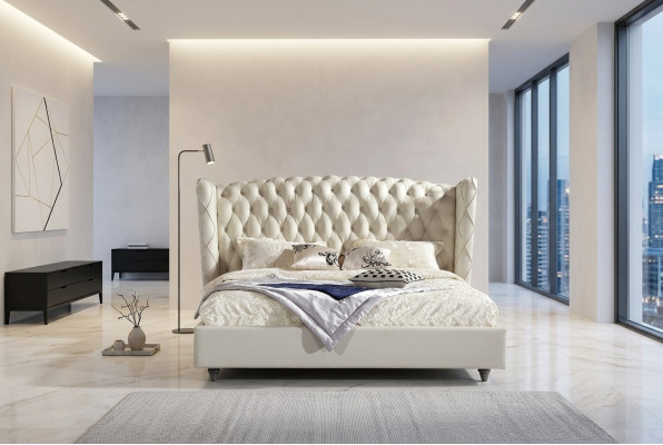 Luxe designbed Chesterfield lederen bed gestoffeerd bed slaapkamer huwelijk
