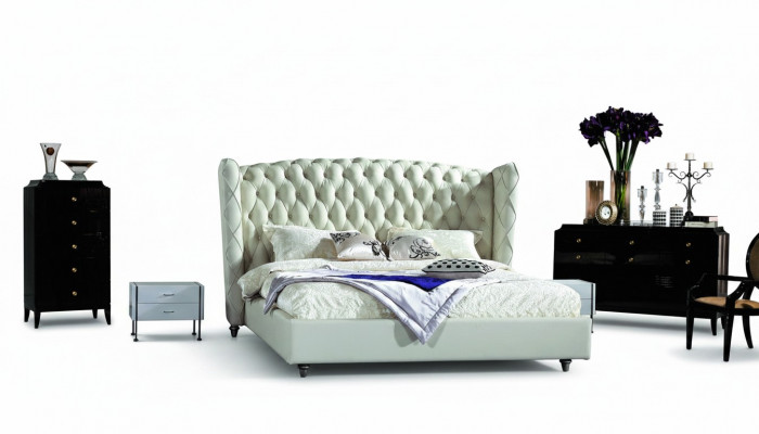Luxe designbed Chesterfield lederen bed gestoffeerd bed slaapkamer huwelijk