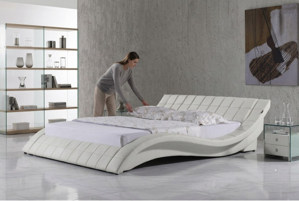 Ontwerper gestoffeerd bed Wit Bed Bedden Lederen bed Tweepersoonsbed Huwelijksbed Designerbed