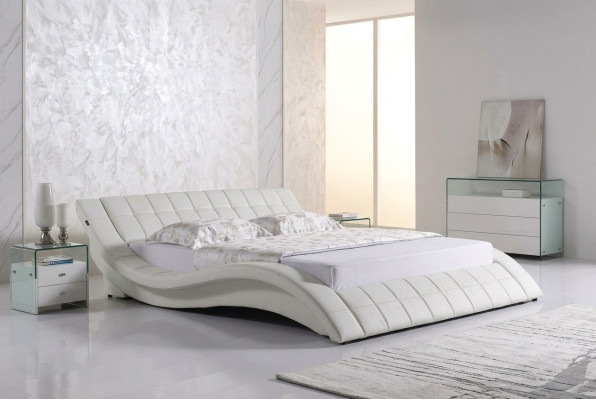 Ontwerper gestoffeerd bed Wit Bed Bedden Lederen bed Tweepersoonsbed Huwelijksbed Designerbed