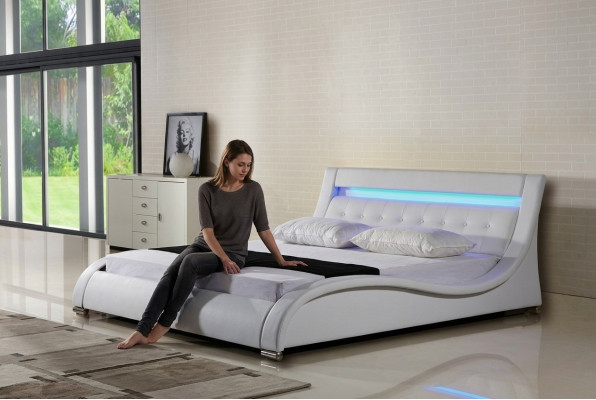 Lederbed Gestoffeerd Bed Bedden Leder Leder Gestoffeerd Huwelijk met Verlichting