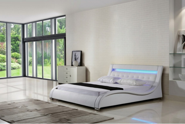 Lederbed Gestoffeerd Bed Bedden Leder Leder Gestoffeerd Huwelijk met Verlichting