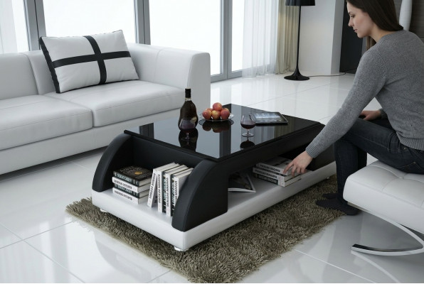 Moderne Bank Bekleding Lederen Tafel Woonkamer Bijzettafel Glazen Tafels