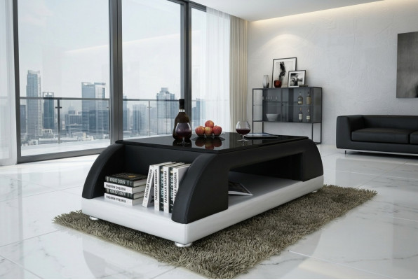 Moderne Bank Bekleding Lederen Tafel Woonkamer Bijzettafel Glazen Tafels