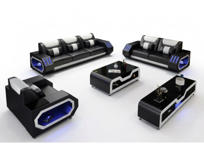 Lederen bank bank bankstel 3+2+1 - Verlichte designbanken Nieuw