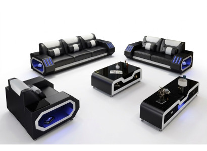 Lederen bank bank bankstel 3+2+1 - Verlichte designbanken Nieuw