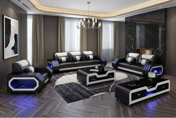 Leren bank Bank Bankstel 3+2 Set Design Moderne Bank Zitplaatsen Nieuw