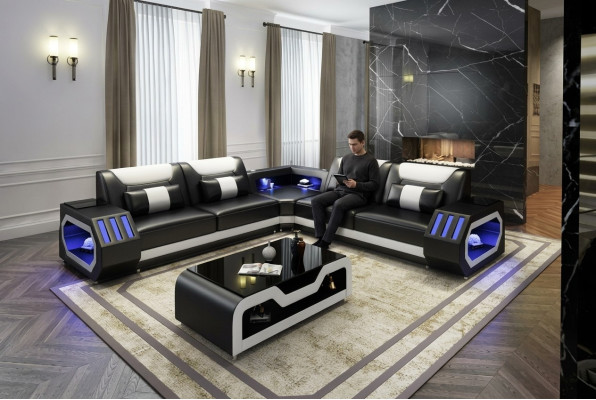 LED Verlichte hoekbank woonkamer leren bank zetel bekleding woonlandschap sofa