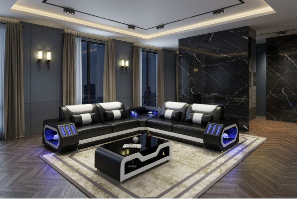 LED Verlichte hoekbank woonkamer leren bank zetel bekleding woonlandschap sofa