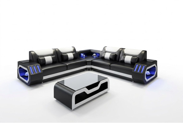 LED Verlichte hoekbank woonkamer leren bank zetel bekleding woonlandschap sofa